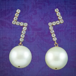 Vintage South Sea Pearl Diamond Drop Earrings 14ct Gold