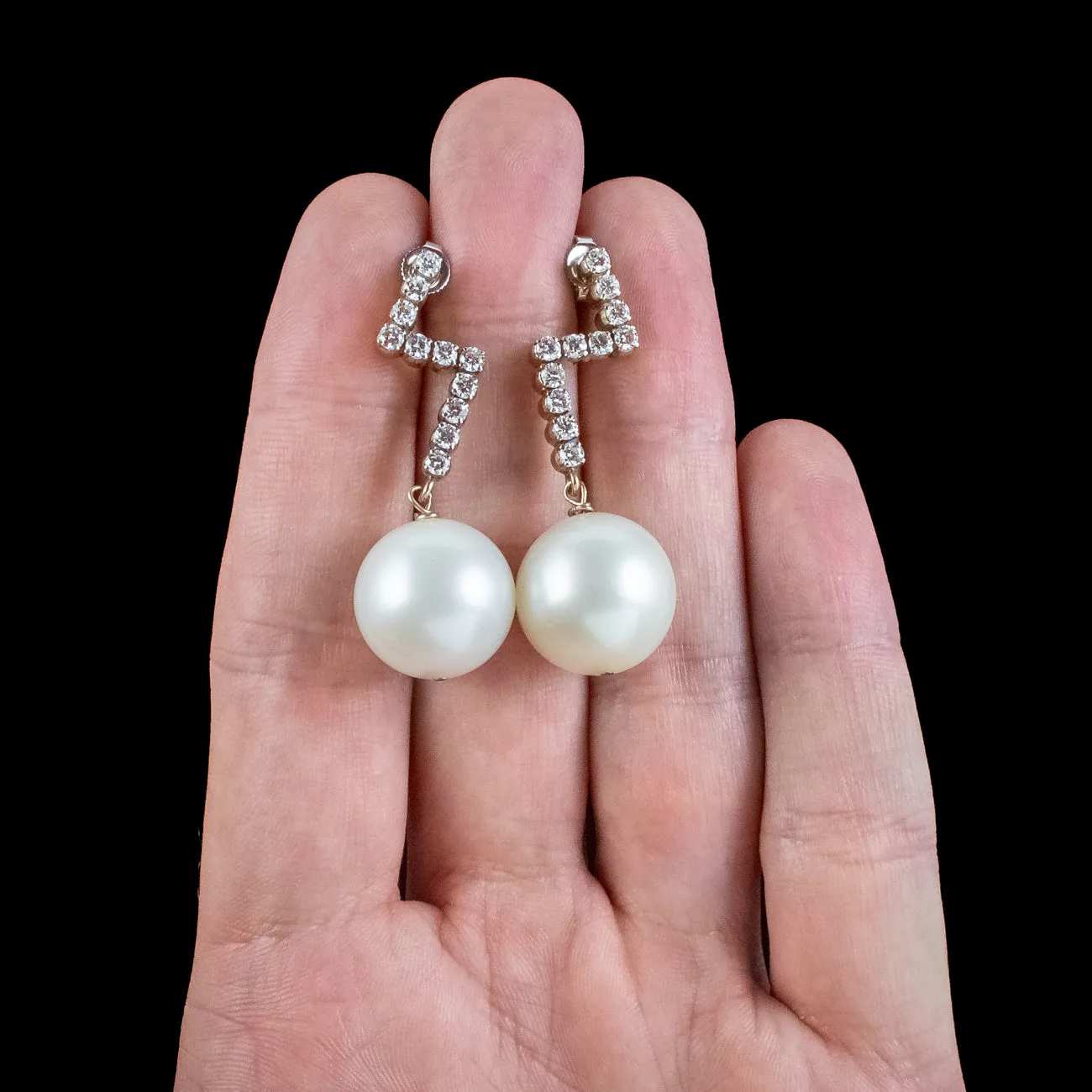 Vintage South Sea Pearl Diamond Drop Earrings 14ct Gold