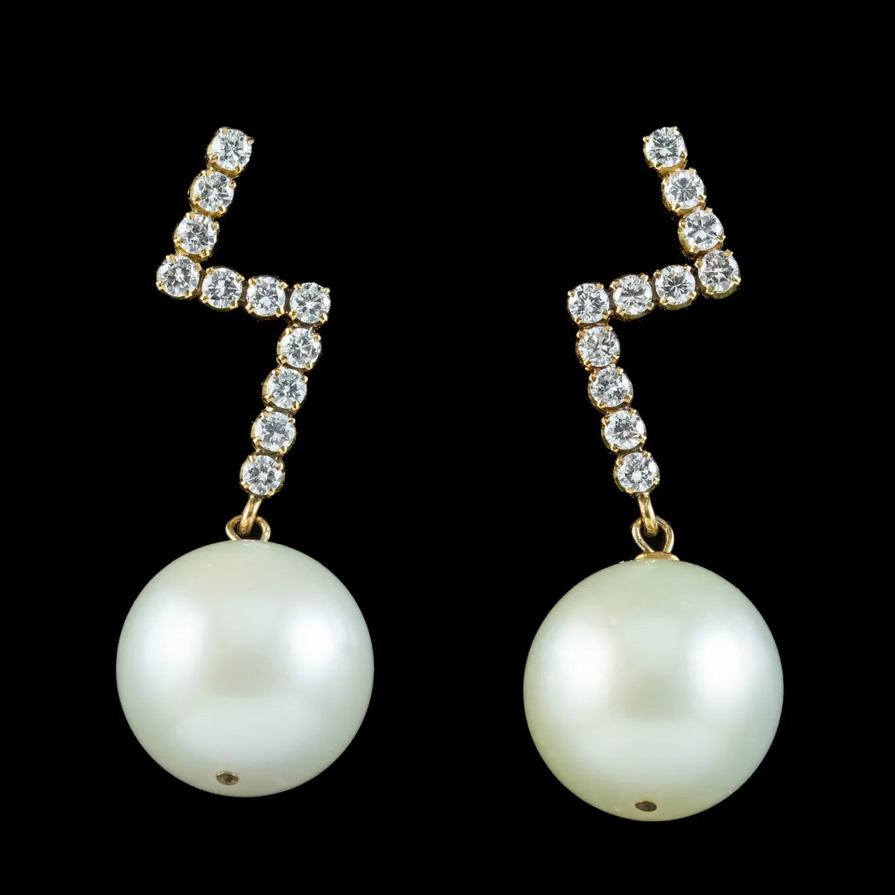 Vintage South Sea Pearl Diamond Drop Earrings 14ct Gold