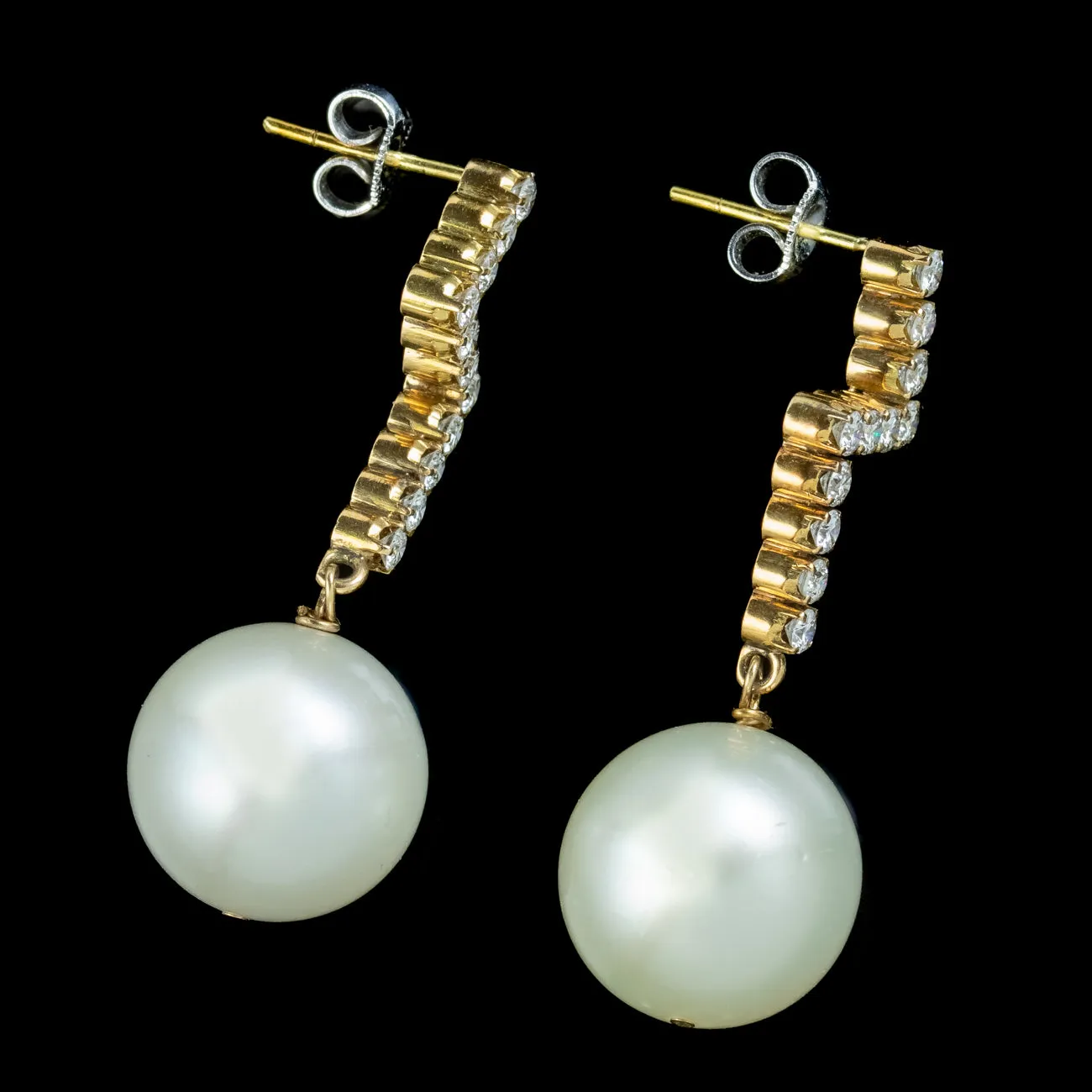 Vintage South Sea Pearl Diamond Drop Earrings 14ct Gold