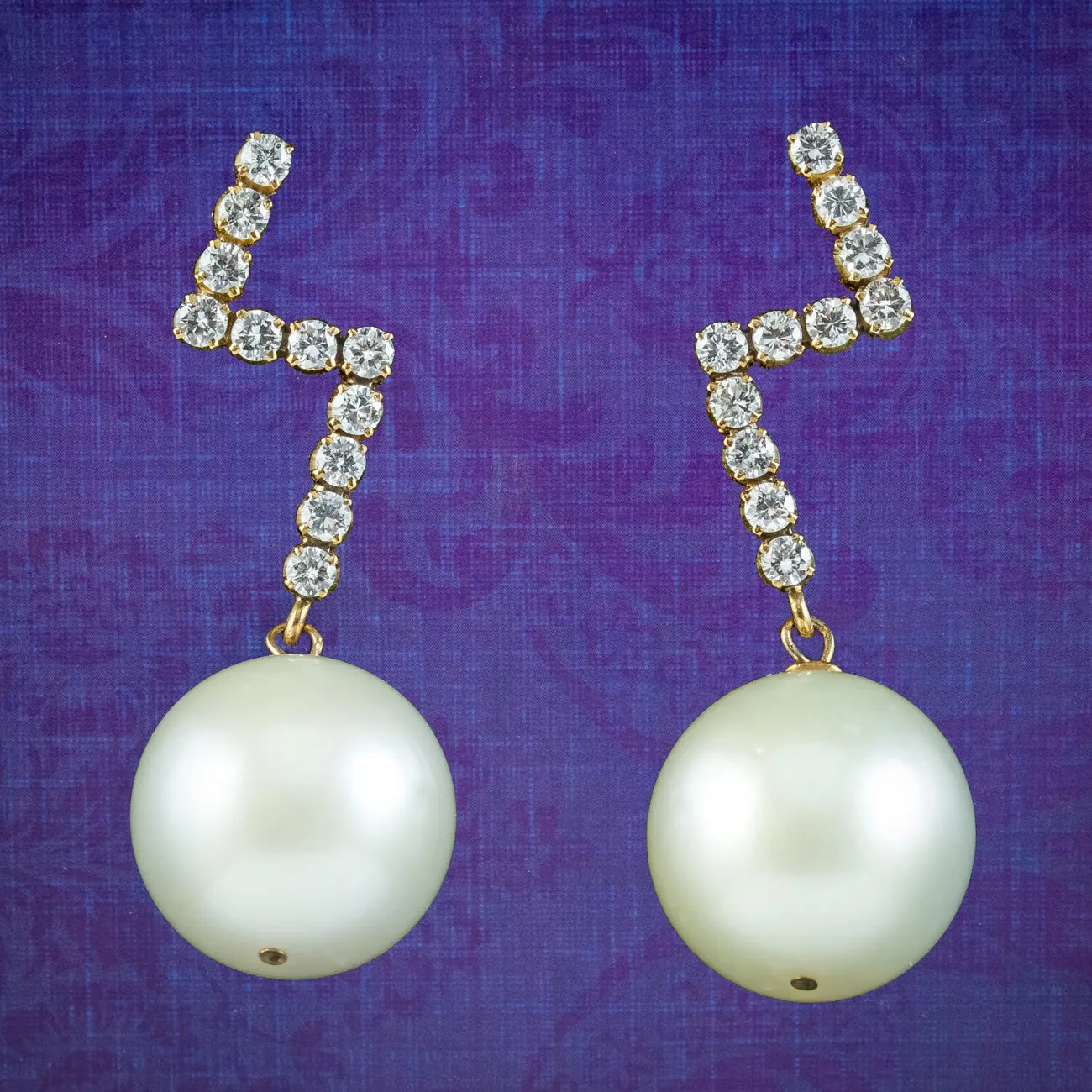 Vintage South Sea Pearl Diamond Drop Earrings 14ct Gold