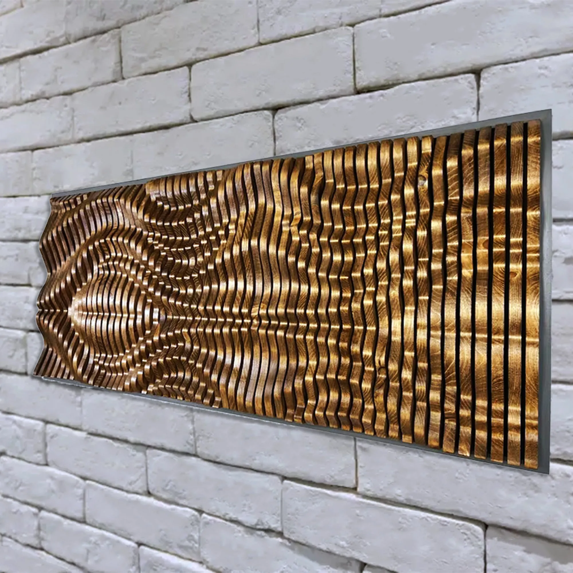 Walnut Geometric Textured Wall Decor Art
