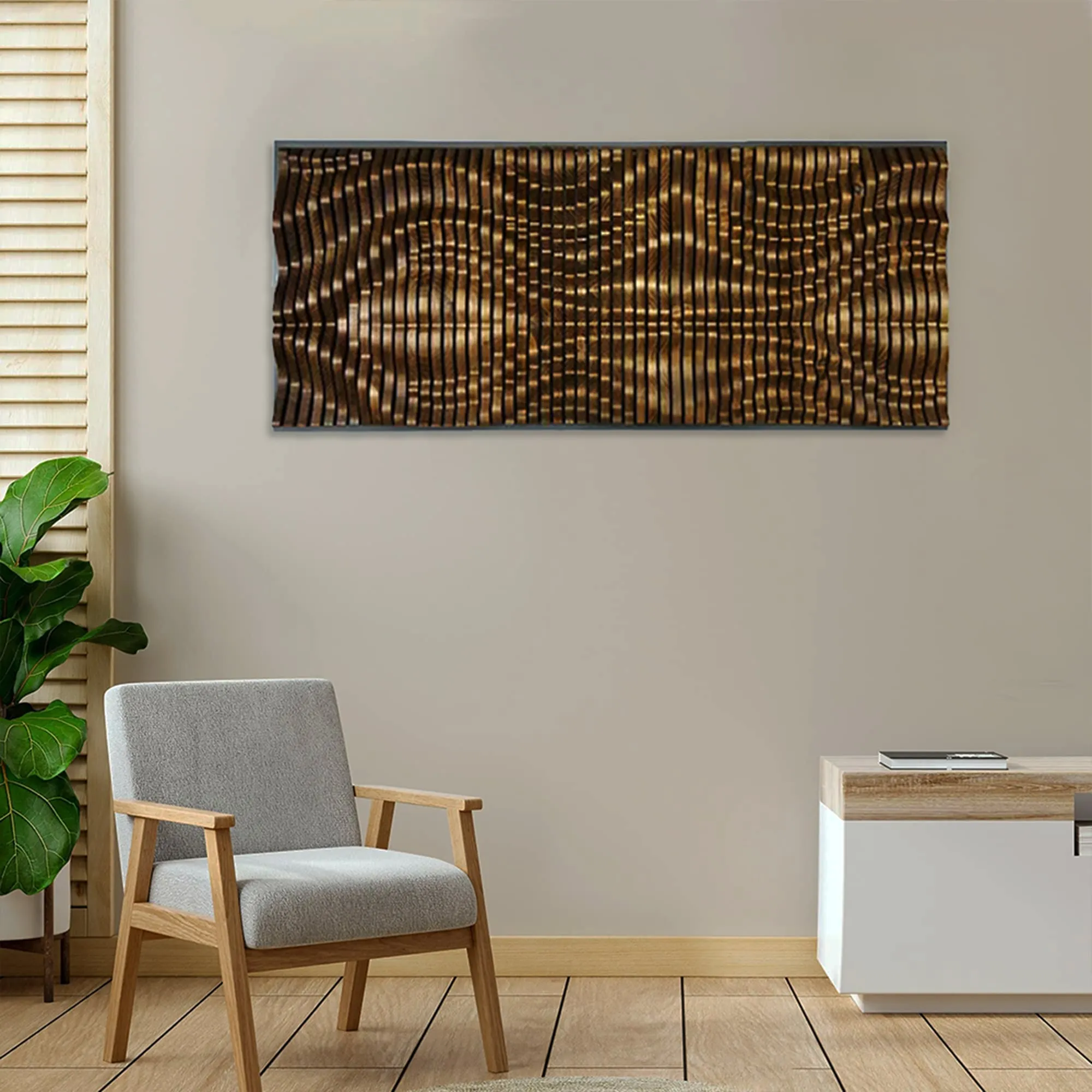 Walnut Geometric Textured Wall Decor Art