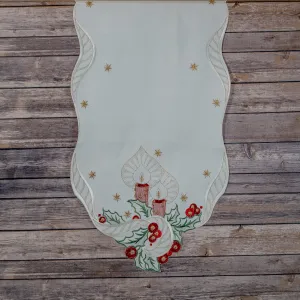 White Christmas Candles and Holly Table Runner