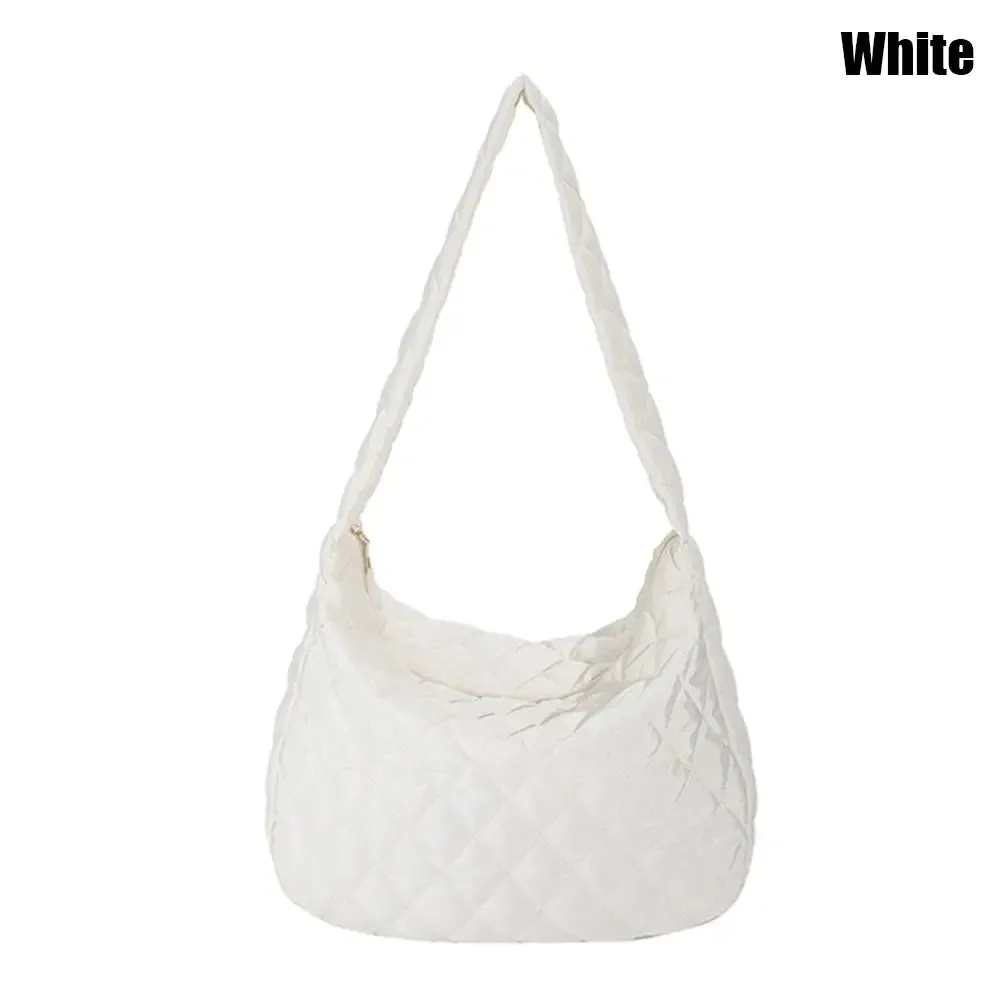 Women Large Capacity Quilted Tote Bag Winter Warm Lightweight Down Cotton Padded Plaid Shoulder Bags Underarm Bags Puffy Handbag