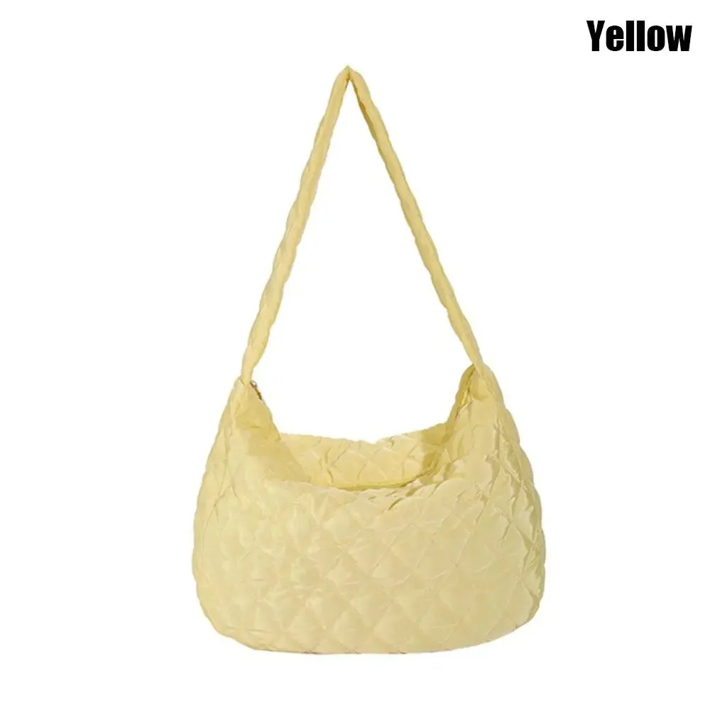 Women Large Capacity Quilted Tote Bag Winter Warm Lightweight Down Cotton Padded Plaid Shoulder Bags Underarm Bags Puffy Handbag